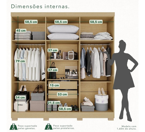 Guarda-roupa Casal 6 Portas 2 Gavetas França