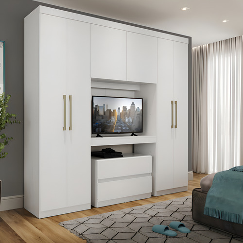Guarda roupa casal 6 portas 2 gavetas porto branco moveis ca
