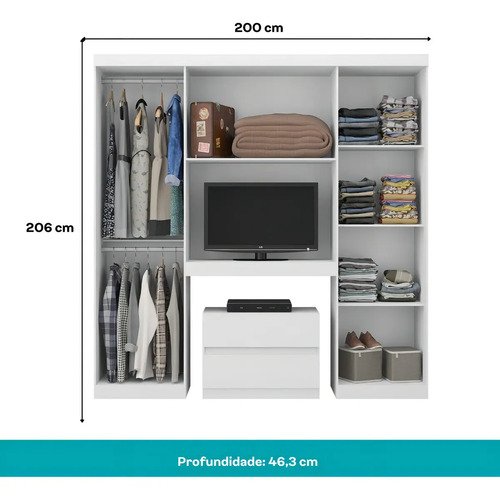 Guarda Roupa Casal 6 Portas 2 Gavetas Porto Branco Móveis Carraro