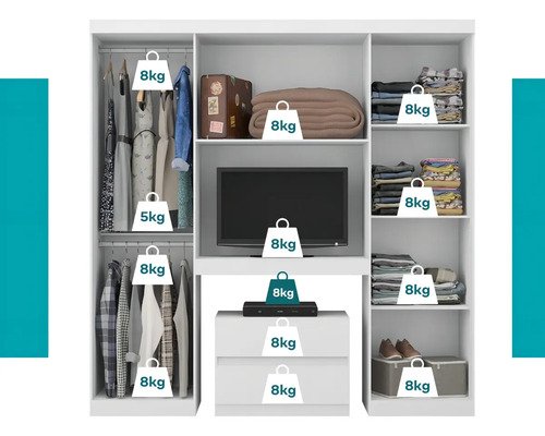 Guarda Roupa Casal 6 Portas 2 Gavetas Porto Branco Móveis Carraro