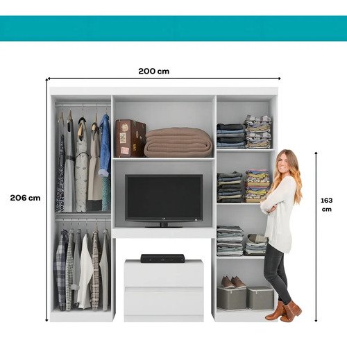 Guarda Roupa Casal 6 Portas 2 Gavetas Porto Branco Móveis Carraro