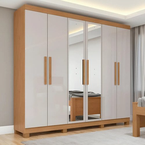 Guarda roupa casal 6 portas easy slim com espelho e pes