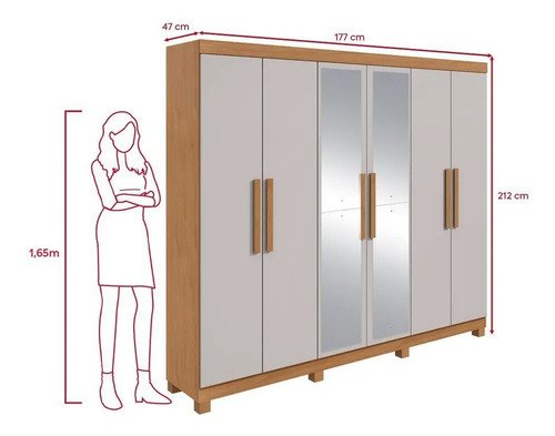 Guarda Roupa Casal 6 Portas Easy Slim Com Espelho E Pés
