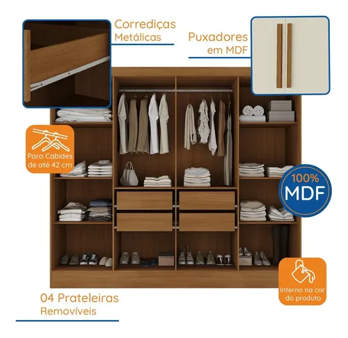 Guarda Roupa Casal 8 Portas 4 Gavetas Jatobá Yescasa