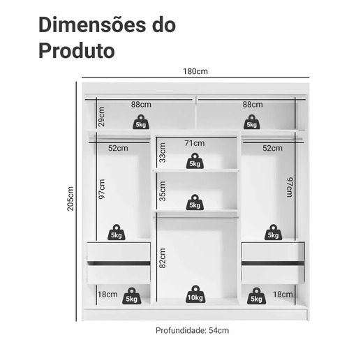 Guarda-roupa Casal Armário Quarto Reno Madesa 3 Portas De Correr Esp Branco 1095H91E