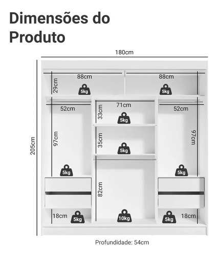 Guarda-roupa Casal Armário Quarto Reno Madesa 3 Portas De Correr Esp Branco 1095H91E