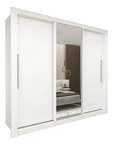 Guarda-roupa Casal Branco 3 Portas Corrediça Espelhada Milão MDF Yescasa