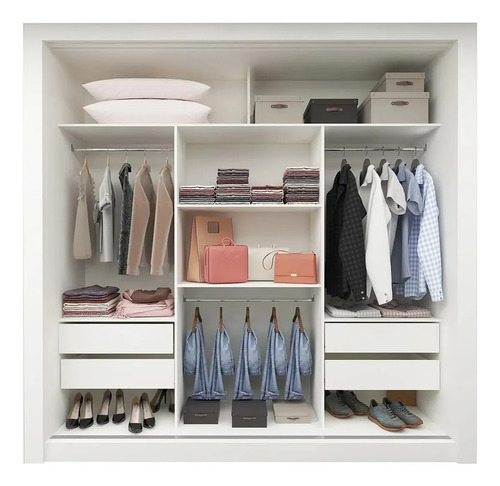 Guarda-roupa Casal Branco 3 Portas Corrediça Espelhada Milão MDF Yescasa