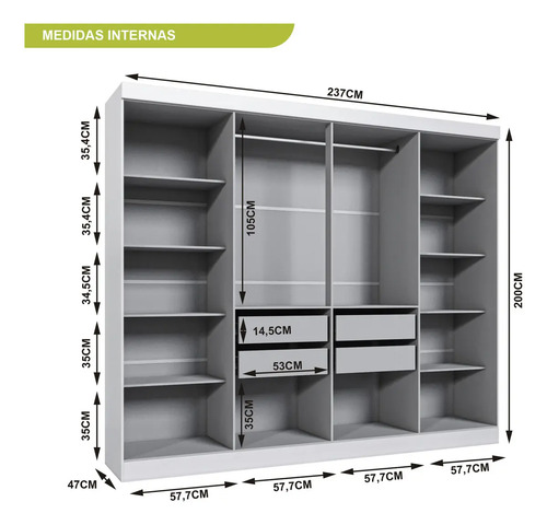 Guarda Roupa Casal Branco Paris 8 Portas 4 Gavetas Espresso Móveis