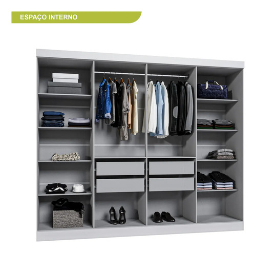 Guarda Roupa Casal Branco Paris 8 Portas 4 Gavetas Espresso Móveis
