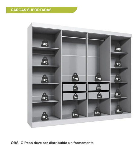 Guarda Roupa Casal Branco Paris 8 Portas 4 Gavetas Espresso Móveis