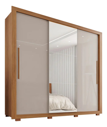 Guarda-roupa Casal Com Espelho 3 Portas 4 Gavetas Sallêto Móveis Costa Rica Cinamomo/Off white