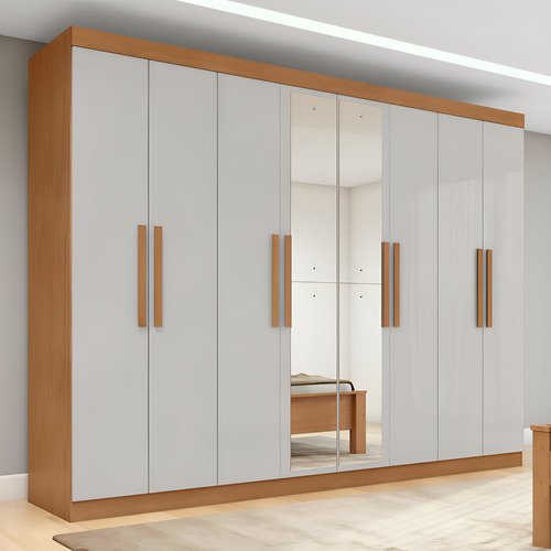 Guarda roupa casal easy slim 8 portas c espelho amendoaoff