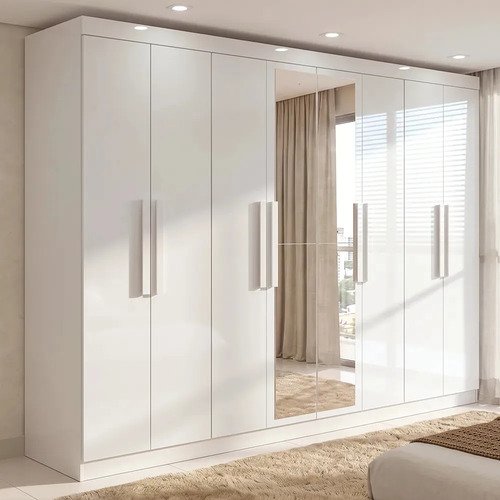 Guarda roupa casal easy slim 8 portas com espelho branco