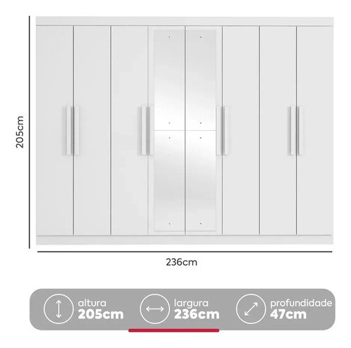 Guarda-roupa Casal Easy Slim 8 Portas Com Espelho Branco