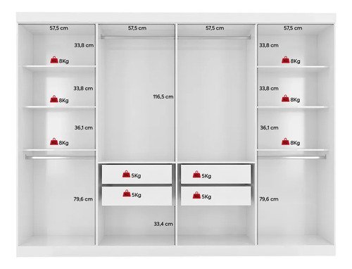 Guarda-roupa Casal Easy Slim 8 Portas Com Espelho Branco