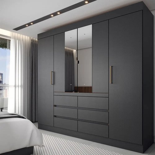 Guarda roupa casal honey 4 portas 6 gavetas com espelho pret