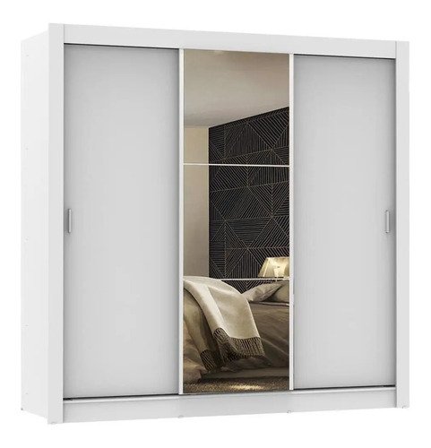 Guarda Roupa Casal Madesa Mônaco 3 Portas Correr Espelho Cor Branco 1093D81E