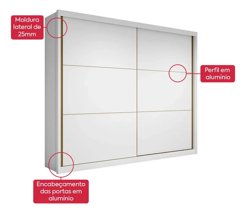 Guarda-roupa Casal MDF 2 Portas Corrediças Branco 6 Gavetas Móveis Lopas