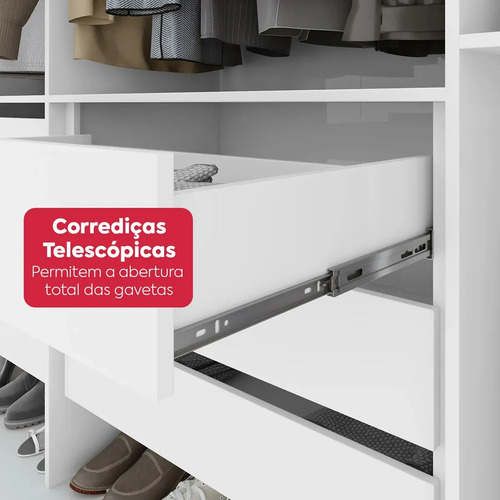 Guarda-roupa Casal MDF 2 Portas Corrediças Branco 6 Gavetas Móveis Lopas