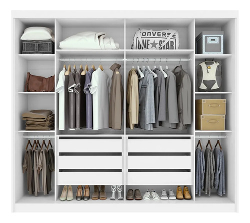 Guarda-roupa Casal MDF 2 Portas Corrediças Branco 6 Gavetas Móveis Lopas
