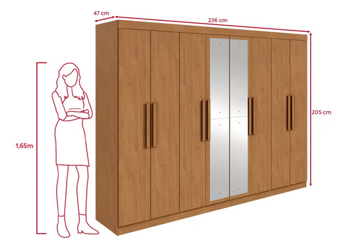 Guarda-Roupa Casal Móveis Lopas Easy Slim 8 Portas Espelho Marrom Moderno