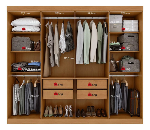 Guarda-Roupa Casal Móveis Lopas Easy Slim 8 Portas Espelho Marrom Moderno