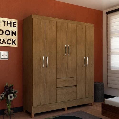 Guarda roupa casal new brusque 6 portas 2 gavetas bartira