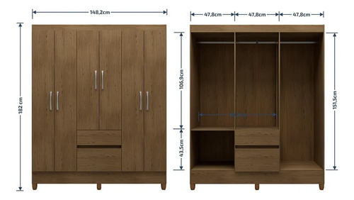 Guarda-roupa Casal New Brusque 6 Portas 2 Gavetas Bartira - Avel