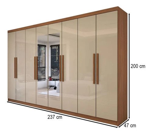Guarda-roupa Casal Odisseia 8 Portas 4 Gavetas Com Espelho C Bege