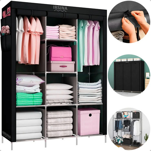 Guarda roupa dobravel organizador colmeia preto 8 prateleira