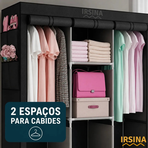 Guarda Roupa Dobrável Organizador Colmeia Preto 8 Prateleiras IRSINA