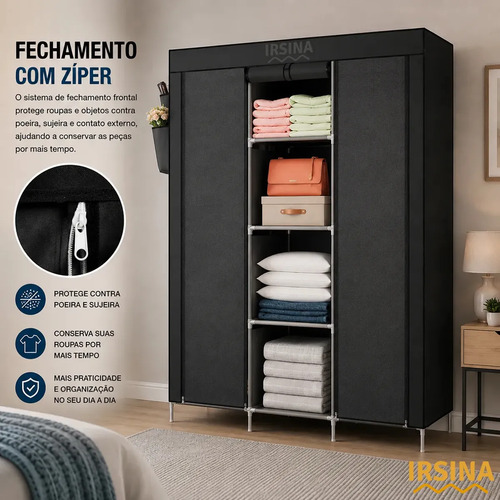 Guarda Roupa Dobrável Organizador Colmeia Preto 8 Prateleiras IRSINA