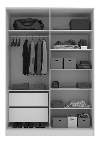 Guarda-roupa Solteiro 4 Portas 2 Gavetas Branco MDF Manbel 56x160,5x232,2 cm