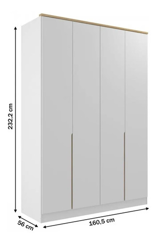 Guarda-roupa Solteiro 4 Portas 2 Gavetas Branco MDF Manbel 56x160,5x232,2 cm