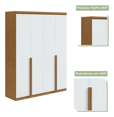 Guarda-Roupa Solteiro 4 Portas 2 Gavetas MDF Móveis Lopas Moderno