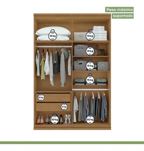 Guarda-Roupa Solteiro 4 Portas 2 Gavetas MDF Móveis Lopas Moderno