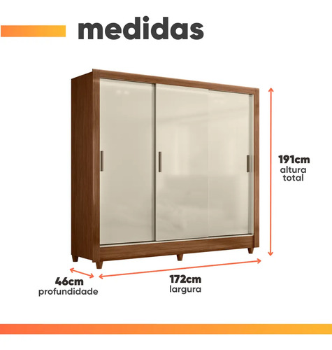 Guarda Roupas Casal 3 Portas Correr 2 Gavetas França Andirá Madeirado Off White