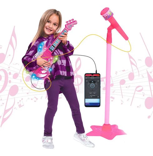 Guitarra e microfone infantil instrumento brinquedo musical