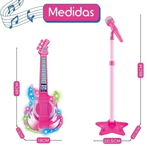 Guitarra E Microfone Infantil Instrumento Brinquedo Musical Cor Rosa Atentu