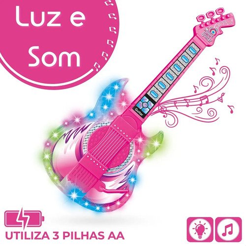 Guitarra E Microfone Infantil Instrumento Brinquedo Musical Cor Rosa Atentu