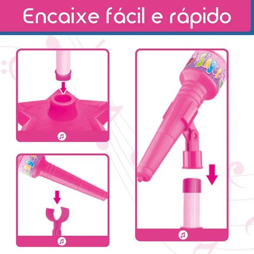 Guitarra E Microfone Infantil Instrumento Brinquedo Musical Cor Rosa Atentu