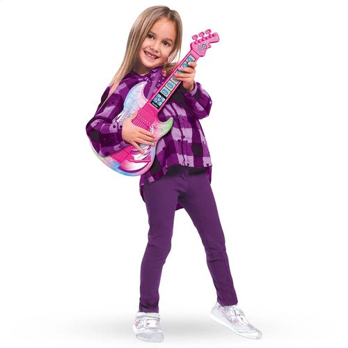 Guitarra E Microfone Infantil Instrumento Brinquedo Musical Cor Rosa Atentu