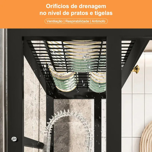 Haosin Organizador Escorredor De Louça E Copos Suspenso Parede Aço Carbono Com Acabamento Preto Fosco E Pintura Térmica Anti-ferrugem