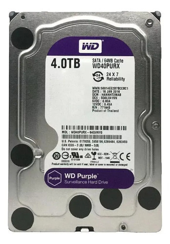 Hd Interno 4tb Western Digital Purple Sata 3 256mb Wd42purz Cor Prateado