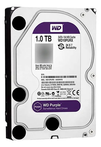 Hd Para Dvr Wd Purple 1tb Surveillance Sata 6gb/s Wd10purz Cor Roxo