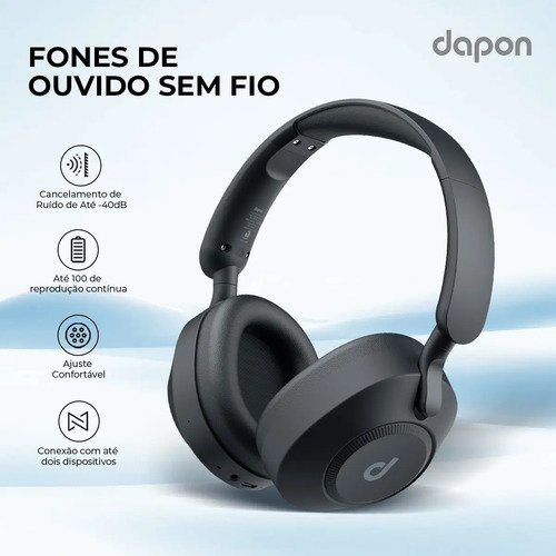 Headphone Dapon H02D Pro ANC Over Ear Bluetooth 6.0 Cancelamento De Ruído Cor Preto