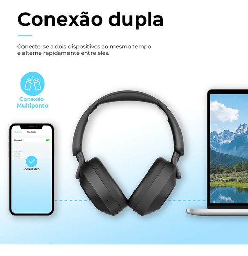 Headphone Dapon H02D Pro ANC Over Ear Bluetooth 6.0 Cancelamento De Ruído Cor Preto