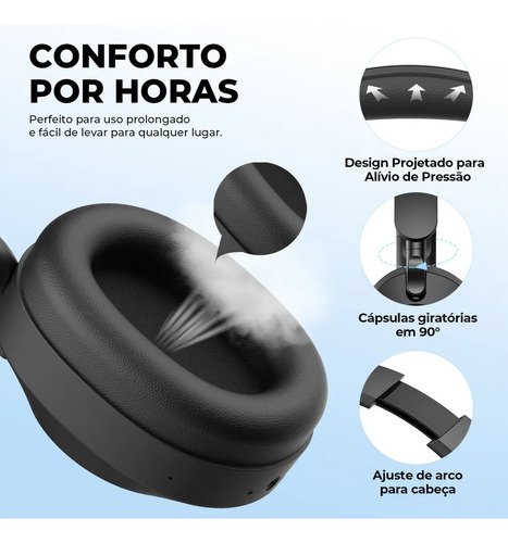 Headphone Dapon H02D Pro ANC Over Ear Bluetooth 6.0 Cancelamento De Ruído Cor Preto