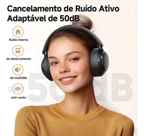 Headset QCY H3 Pro ANC 50dB Bluetooth 5.4 Multiponto 55h Cor Preto